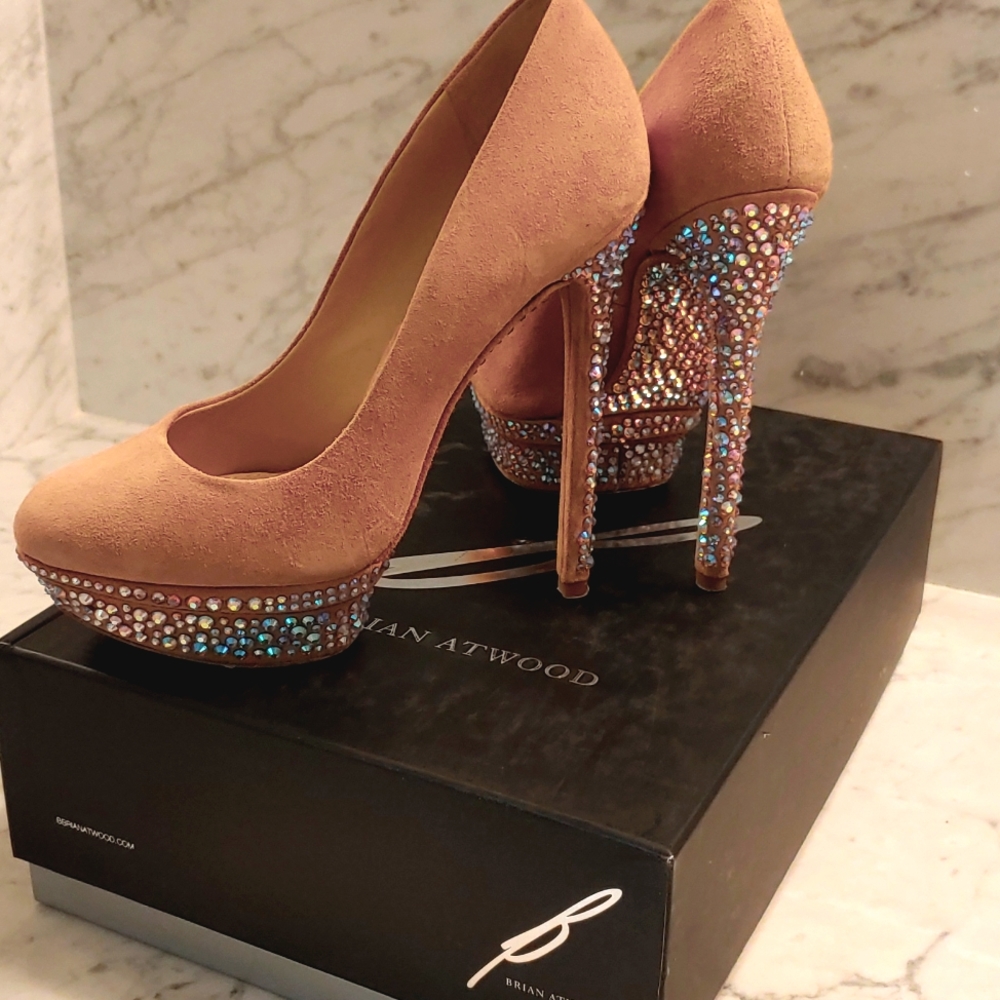 Stunning Bryan Atwood Stiletto platform pumps with iridescent rhinestones.